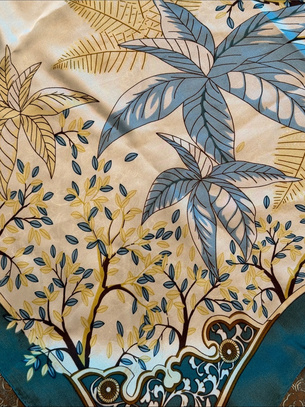 Silky Botanical Floral Leaf Print Square Scarf - Picture 6 of 6